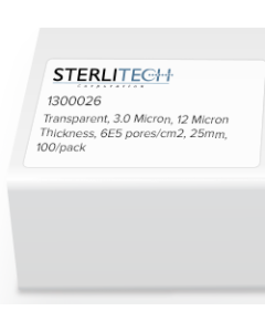 Polyester Membrane Filters, Transparent, 3.0um, 12um Thickness, 6E5 pores/cm2, 25mm, 100/pk