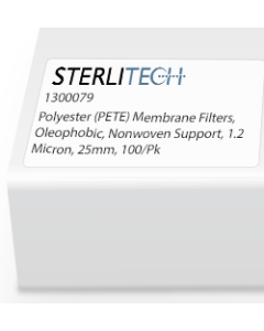Polyester (PETE) Membrane Filters, Oleophobic, Nonwoven Support, 1.2 Micron, 25mm, 100/Pk