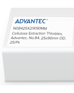 Cellulose Extraction Thimbles, Advantec, No.84, 25 x 90mm OD, 25/Pk