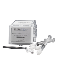 Schistosome Test Kit: includes 13mm Polycarbonate membrane filters (30 Micron), Filter Holders, 10cc Syringes, and tweezers